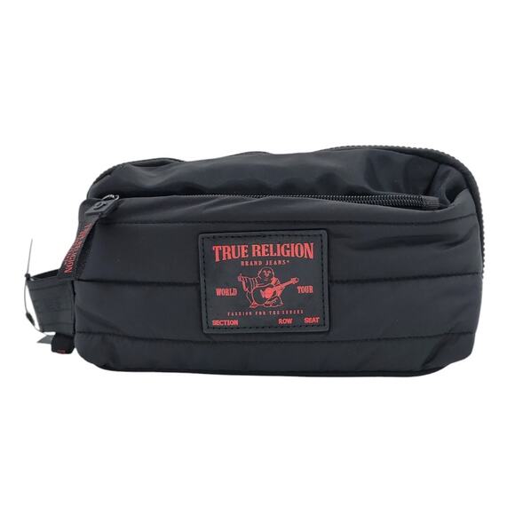 True Religion Toiletry Bag Men's Black Whistler Puffer Dopp Kit World Tour Logo